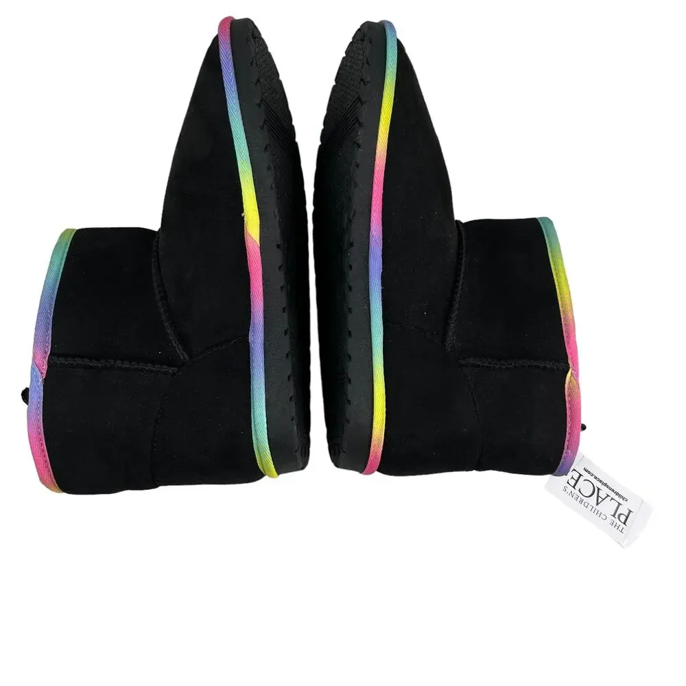 Children's Place Girls Rainbow Low Faux Suede Black Booties 4 New